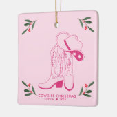 Pink Cowgirl Weihnachten Niedliche Cowboystiefel Keramikornament (Links)