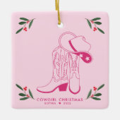Pink Cowgirl Weihnachten Niedliche Cowboystiefel Keramikornament (Vorderseite)