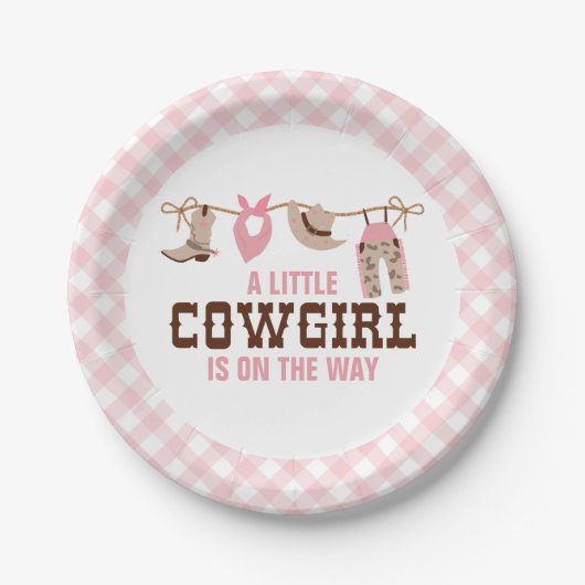 Pink Cowgirl Western Baby Dusche Papier Teller (Vorderseite)