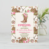 Pink Cowgirl Western Babydusche Einladung (Stehend Vorderseite)