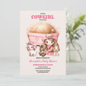 Pink Cowgirl Western Babydusche Einladung (Stehend Vorderseite)
