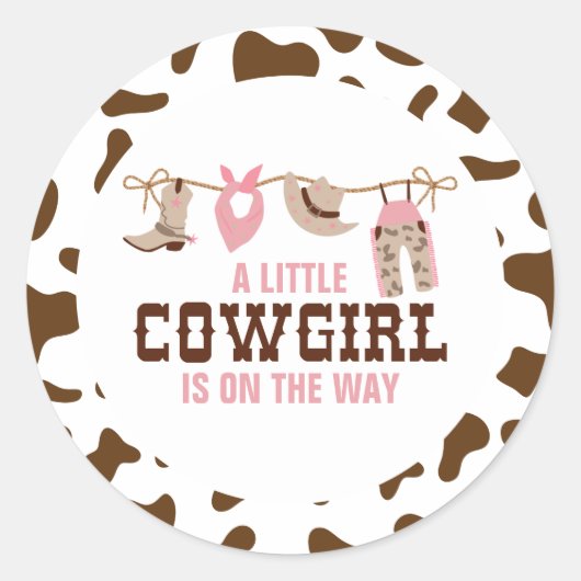 Pink Cowgirl Western Babydusche Runder Aufkleber (Vorderseite)