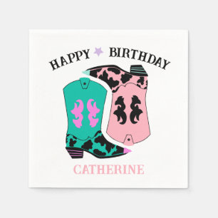 Pink Cowgirl Western Boots Ranch Cowboy Birthday Serviette