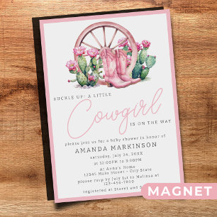 Pink Cowgirl Western Cactus Baby Shower Magneteinladung