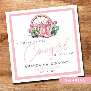 Pink Cowgirl Western Cactus Baby Shower Serviette