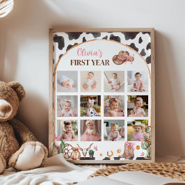 Pink Cowgirl Western Erstes Jahr Foto Meilenstein Poster