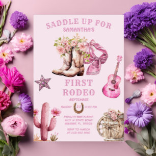 Pink Cowgirl Western First Rodeo Bows Birthday Einladung