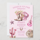 Pink Cowgirl Western First Rodeo Bows Birthday Einladung (Vorderseite)