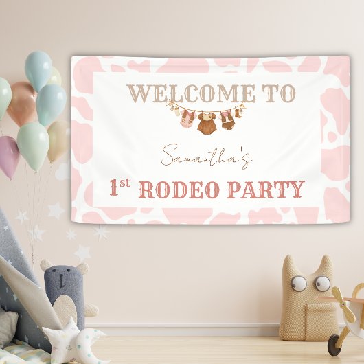 Pink Cowgirl Western Rodeo Birthday Welcome Banner