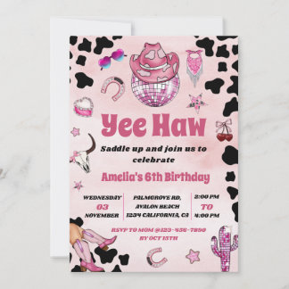 Pink Cowgirl Yee Haw Rodeo West Coquette Geburtsta Einladung