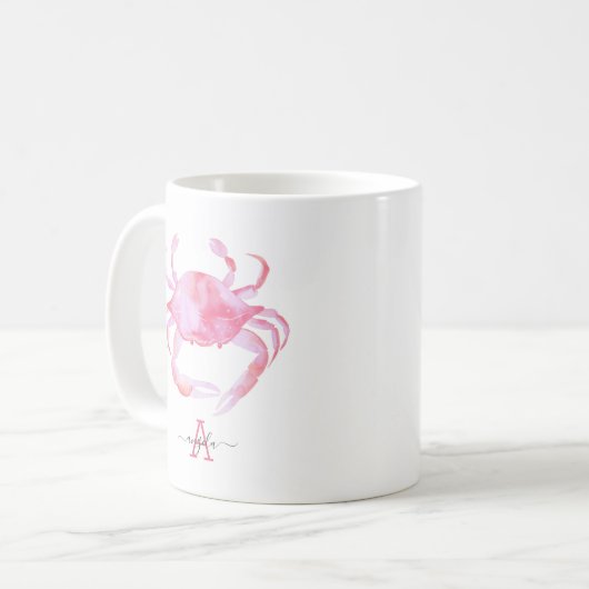 Pink Crab Beach Holzdesign Kaffeetasse (Vorderseite Links)
