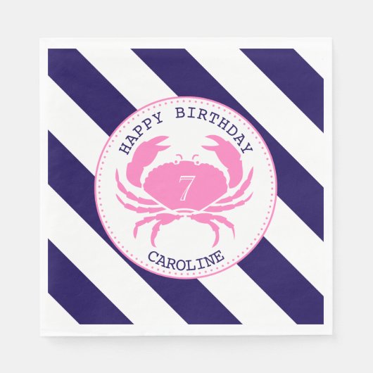 Pink Crab Nautic Geburtstagsparty Serviette (Vorderseite)
