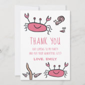 Pink Crab Sea Animals Girl Birthday Thank you Card Einladung (Vorderseite)