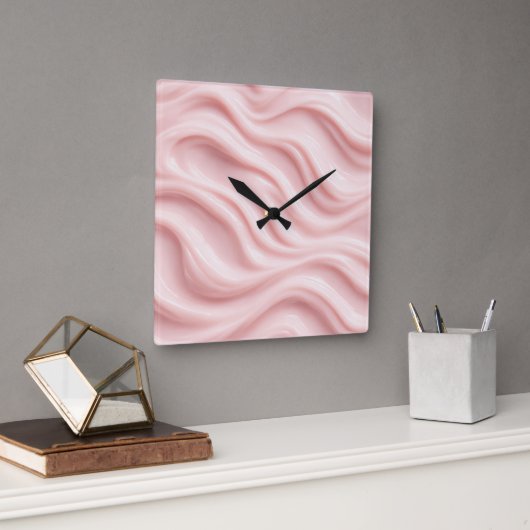 Pink Cream Abstract Design Quadratische Wanduhr (Büro)