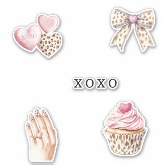 Pink Cream Animal Bow Cupcake Hearts Birthday Aufkleber (Vorderseite)