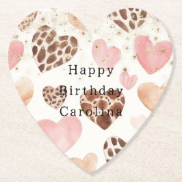 Pink Cream Animal Hearts Gold Sparkle Birthday Untersetzer