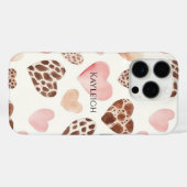 Pink Cream Brown Leopard Hearts Case-Mate iPhone Hülle (Rückseite (Horizontal))