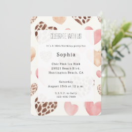 Pink Cream Brown Leopard Herzens Geburtstag Einladung