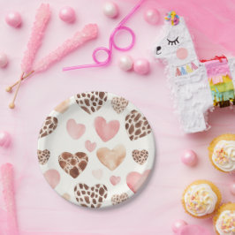 Pink Cream Brown Leopard Herzens Geburtstag Pappteller