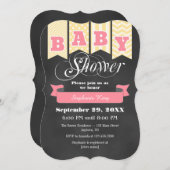 Pink Cream Chalkboard Flag Baby Dusche einladen Einladung (Vorne/Hinten)