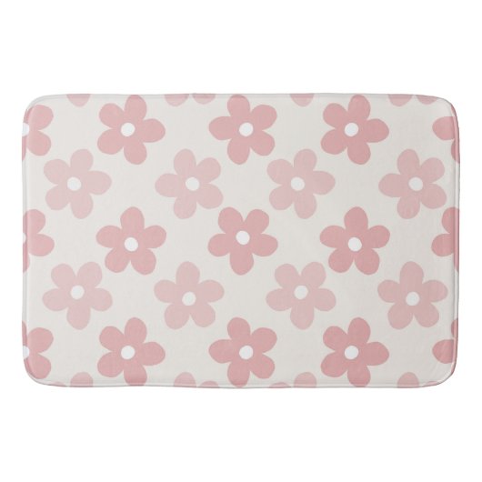 Pink Cream Daisy Blume Retro Muster Badematte (Vorderseite)