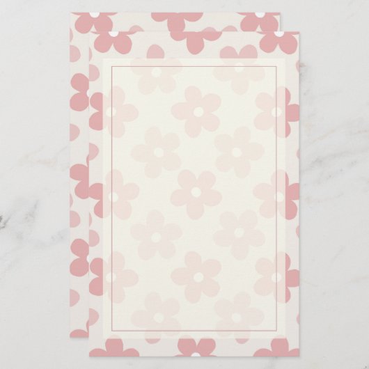 Pink Cream Daisy Blume Retro Muster Briefpapier (Vorne/Hinten)