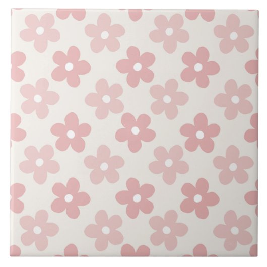 Pink Cream Daisy Blume Retro Muster Fliese (Vorderseite)