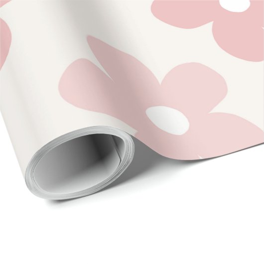 Pink Cream Daisy Blume Retro Muster Geschenkpapier (Rolleneckpunkt)