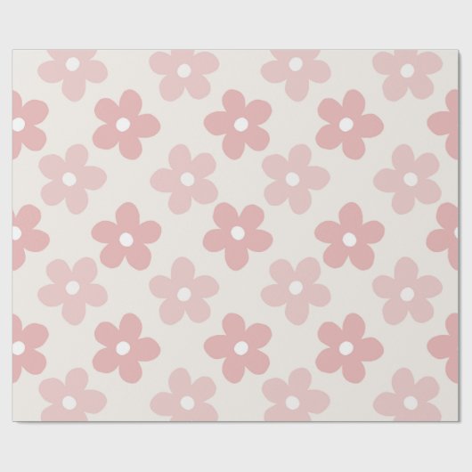Pink Cream Daisy Blume Retro Muster Geschenkpapier (Flach)