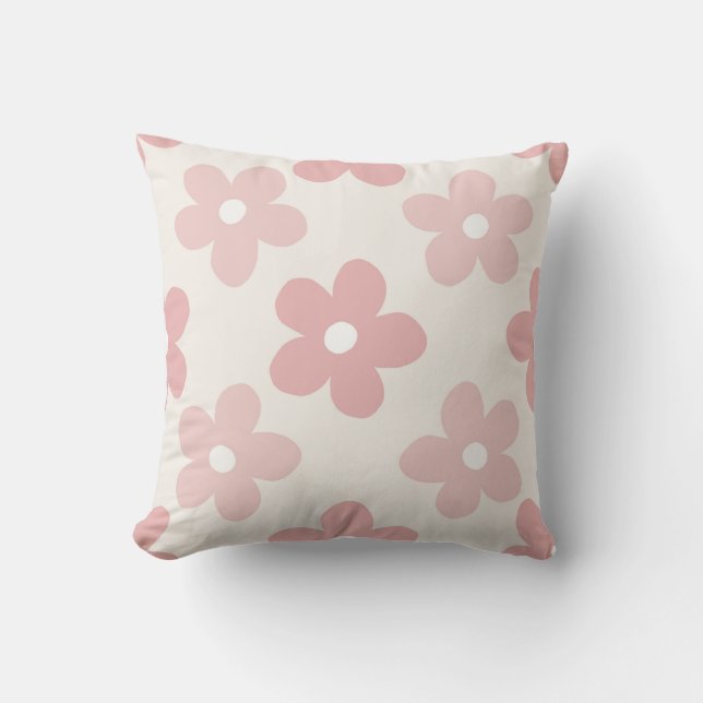 Pink Cream Daisy Blume Retro Muster Kissen (Vorderseite)