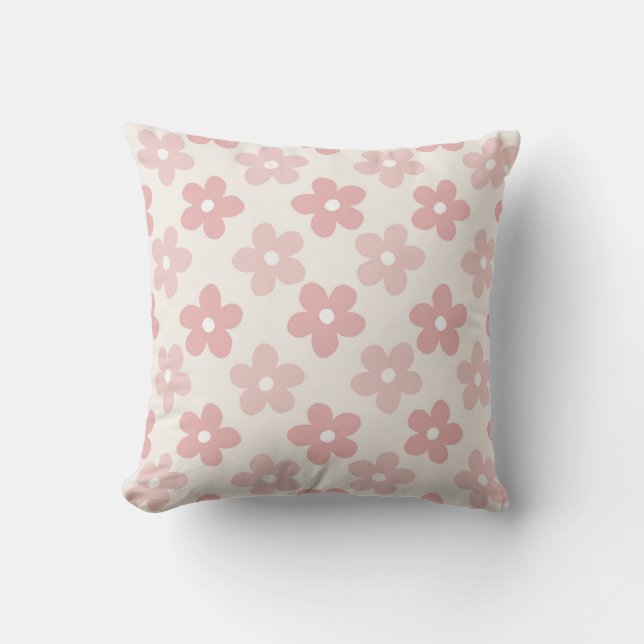 Pink Cream Daisy Blume Retro Muster Kissen (Vorderseite)