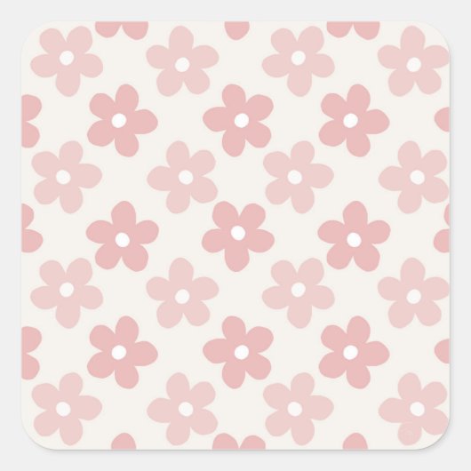 Pink Cream Daisy Blume Retro Muster Quadratischer Aufkleber (Vorderseite)