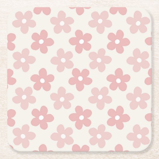 Pink Cream Daisy Blume Retro Muster Rechteckiger Pappuntersetzer (Vorderseite)