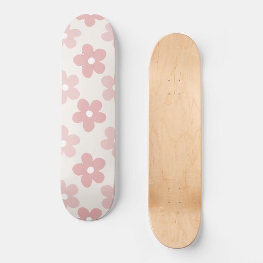 Pink Cream Daisy Blume Retro Muster Skateboard (Vorderseite)