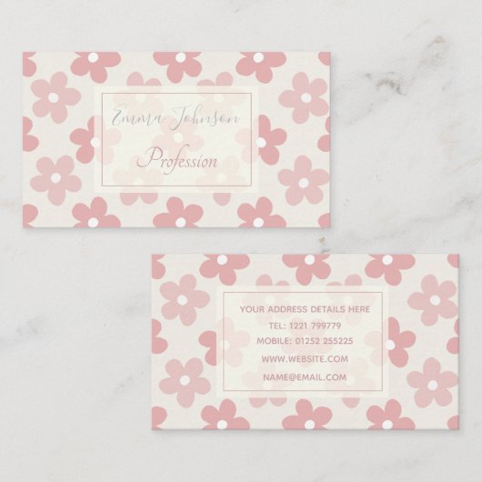 Pink Cream Daisy Blume Retro Muster Visitenkarte (Vorne/Hinten)