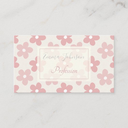 Pink Cream Daisy Blume Retro Muster Visitenkarte (Vorderseite)