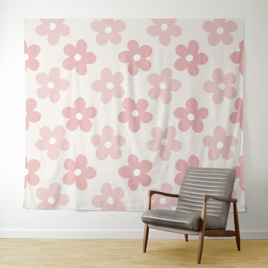 Pink Cream Daisy Blume Retro Muster Wandteppich (Beispiel (Horizontal))