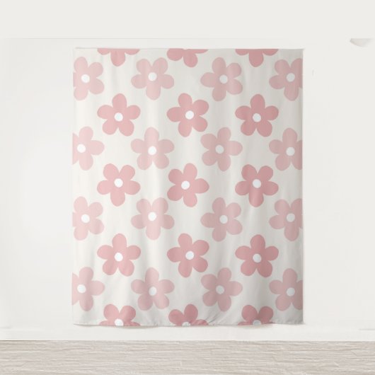Pink Cream Daisy Blume Retro Muster Wandteppich (Vorderseite)