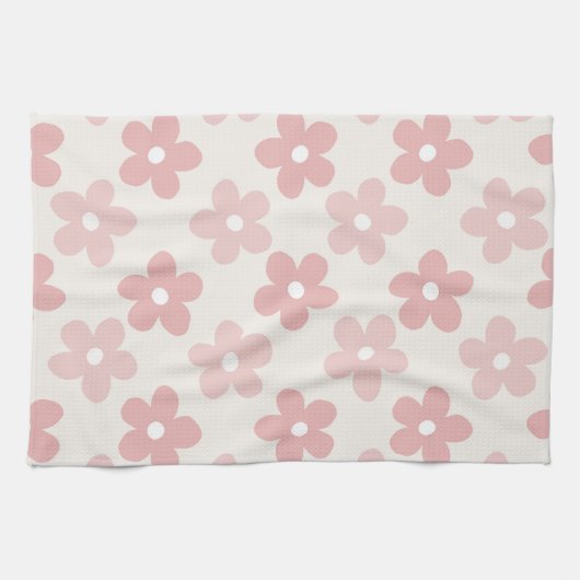 Pink Cream Daisy Flowers Retro Pattern Geschirrtuch (Horizontal)