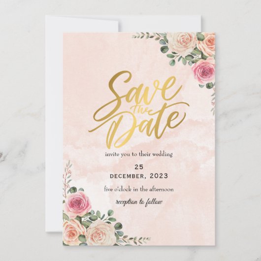 Pink Cream Floral Elegant Wedding Save the Date  Einladung (Vorderseite)