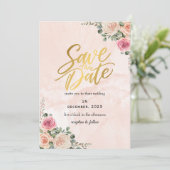 Pink Cream Floral Elegant Wedding Save the Date  Einladung (Stehend Vorderseite)