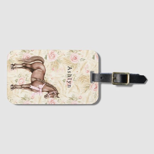 Pink Cream Floral Horse Gepäckanhänger (Vorderseite (Horizontal))