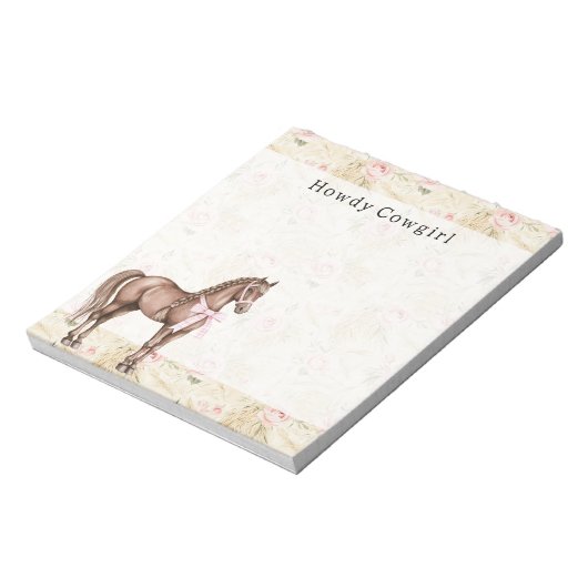 Pink Cream Floral Horse Notizblock (Rotiert)