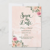 Pink Cream Floral Wedding Save the Date Cards Einladung (Vorderseite)