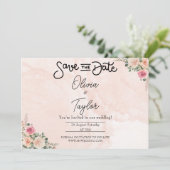 Pink Cream Floral Wedding Save the Date Cards Einladung (Stehend Vorderseite)