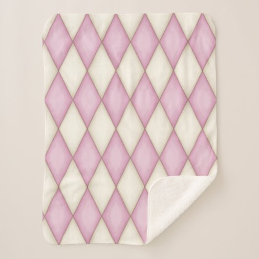Pink & Cream Harlequin Diamond Karo Muster Sherpadecke (Vorderseite)