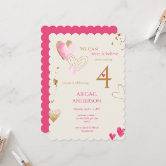 Pink & Cream Heart-ly Believe Birthday Party Einladung
