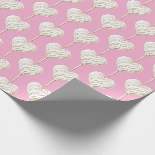Pink Cream Heart on Stick Birthday Geschenkpapier (Ecke)