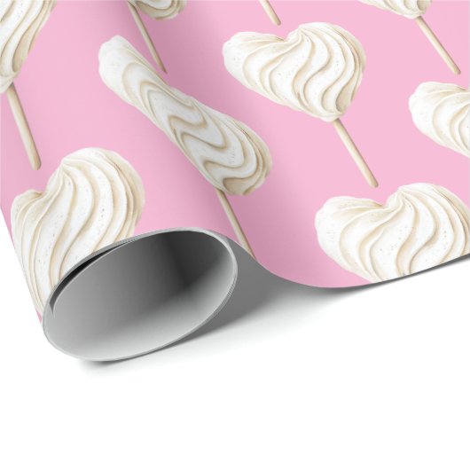 Pink Cream Heart on Stick Birthday Geschenkpapier (Rolleneckpunkt)