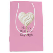 Pink Cream Heart on Stick Birthday Mittlere Geschenktüte (Vorderseite)